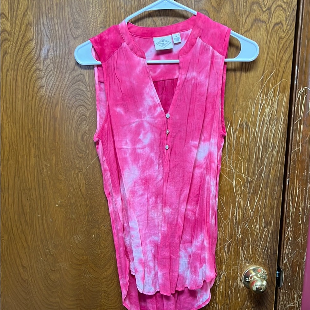 Pink Sleeveless Tie-Dye Top